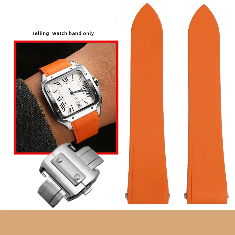 thumbnail image 1 of Correa de reloj de 21 mm para Cartier Santos Sandoz Santos Serie 100 Correa de caucho fluorado para hombre Correa de metal de liberación rápida, 1 of 5