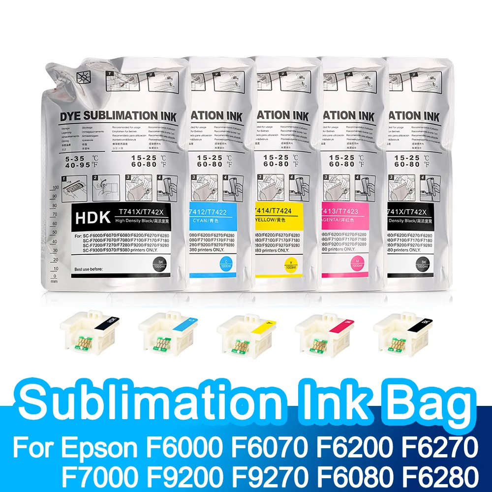 Bolsa de Tinta com Chip para Epson Dye Sublimation Ink Bolsa T741x T7411 T7412 T7413 T7414 F6000 F7000 F6070 F7070 F6200 F7200 F6270