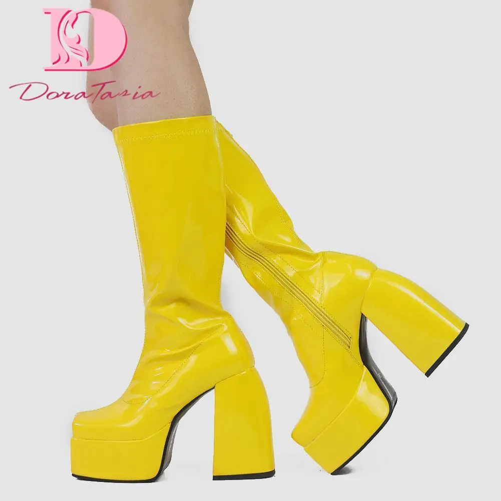 

Big Size 34-43 Brand Design Female Solid Punk Mid-Calf Boots Fashion Platform Thick High Heels Boots Women Party Shoes Woman