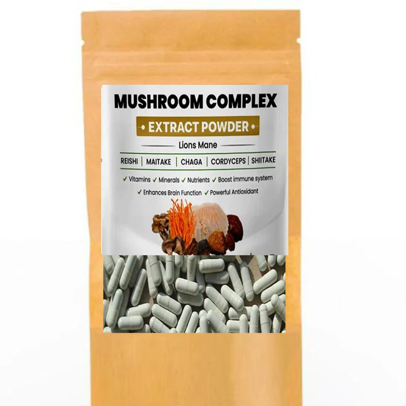 

100PCS,Top 6 in 1 Mixed Mushroom Extract Capsule Chaga Reishi Cordyceps Maitake Shiitake Lions Mane 30% Polysaccharide