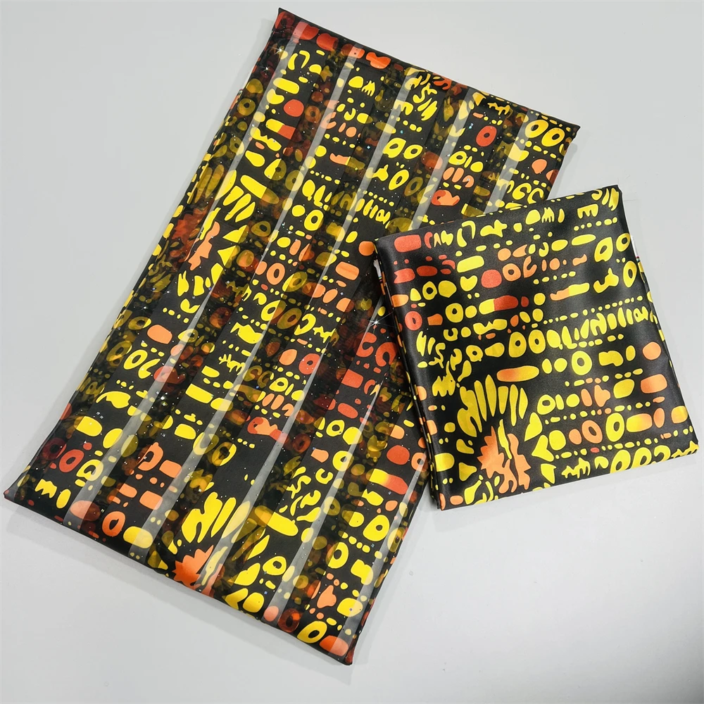 

African Silk Organza Fabric And Satin Cloth Sequined Printed Satin Silk Fabrics 4+2 Yards For Party Dress