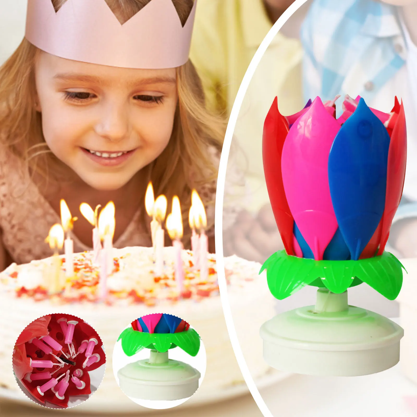 Vela giratoria mágica de flor de loto para decoración de pastel de  cumpleaños, flores de colores, señal de decoración de feliz cumpleaños, 1  pieza - AliExpress