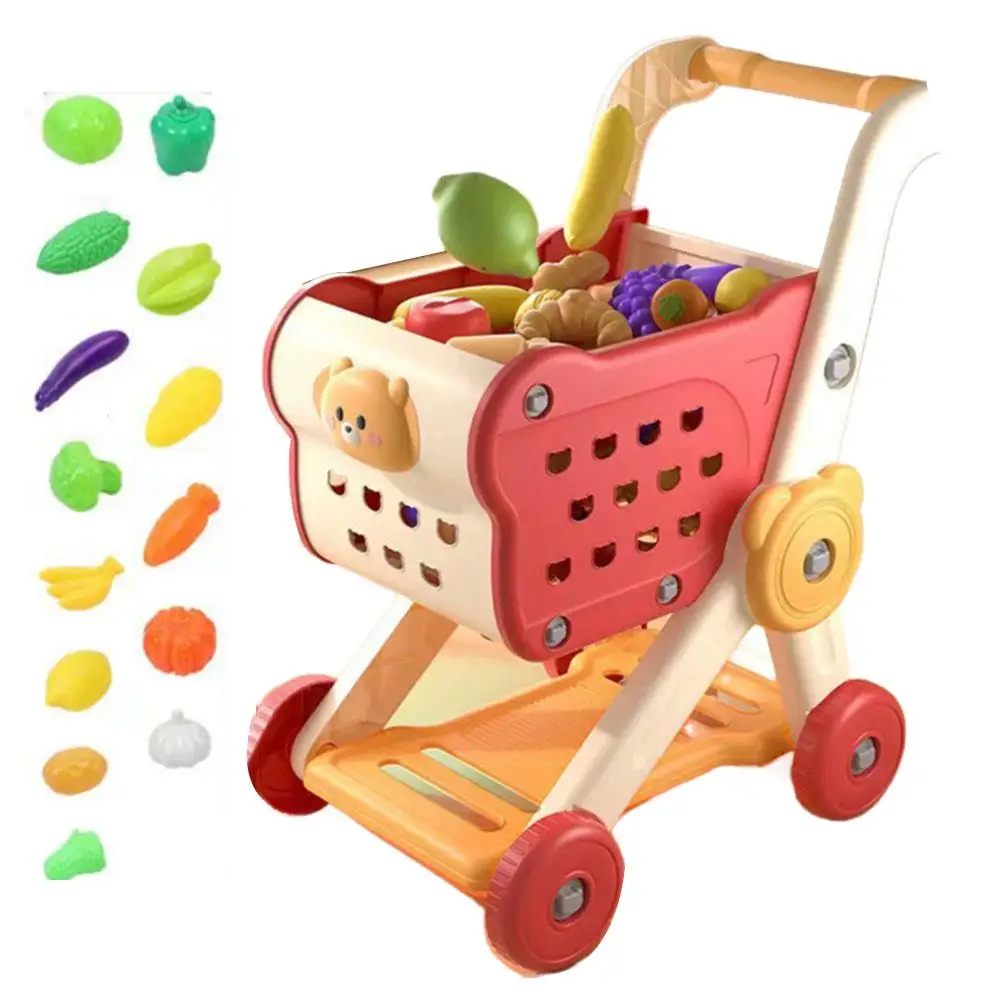 Shopping Cart Toy Baby Small Trolley Kids Play House Fruit Cut Household Kitchen Supermarket Men and Girls Early Education Toys