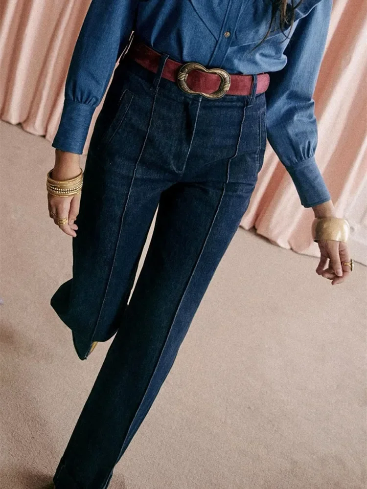 

Women Wide Leg Jeans Cotton Vintage Classic 2023 Fashion High Waist Straight Denim Pants with Belt