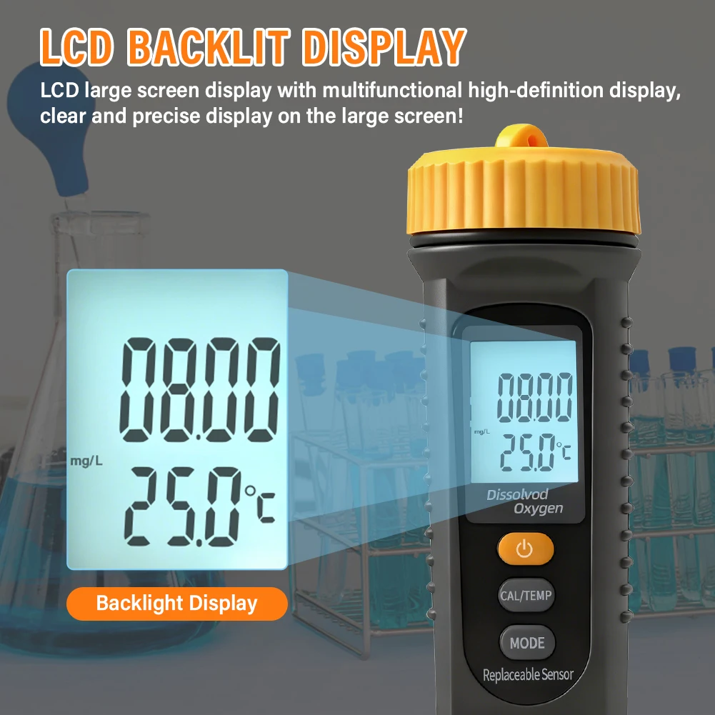Portable Dissolved Oxygen Meter DO Tester with Replaceable Probe ATC 0-20mg/L Wa