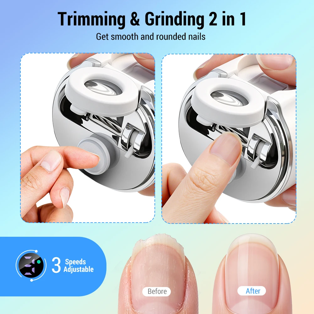 새로운 2-in-1 전기 손톱깎이 (확대경 LED 조명 포함) 충전식 손톱 광택 트..