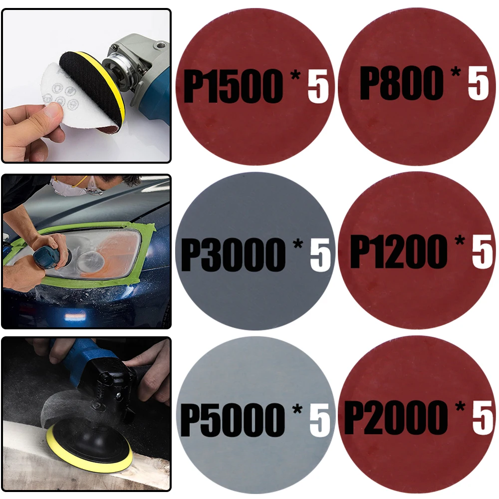 2 3 Inch Sanding Discs Pad Abrasive Polish Wheel Wood Sanding Paper Set Car Headlight Repair Polishing Restoration Sandpaper Kit