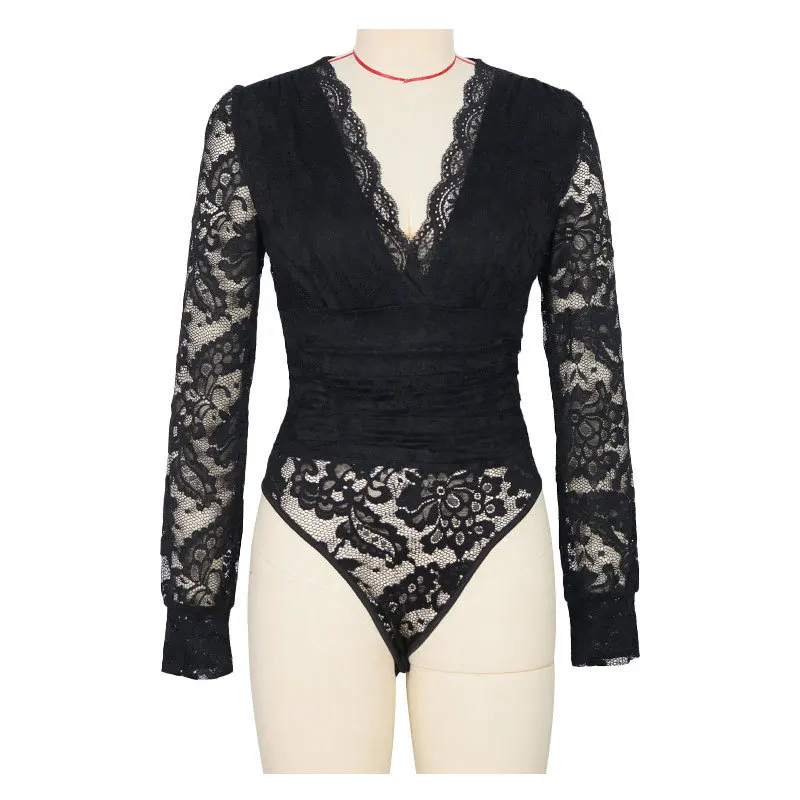 Lace Black Long-sleeved Onesie Polyester Women Jumpsuit Roupas Femininas Sexy Ropa De Mujer Rompers For Women