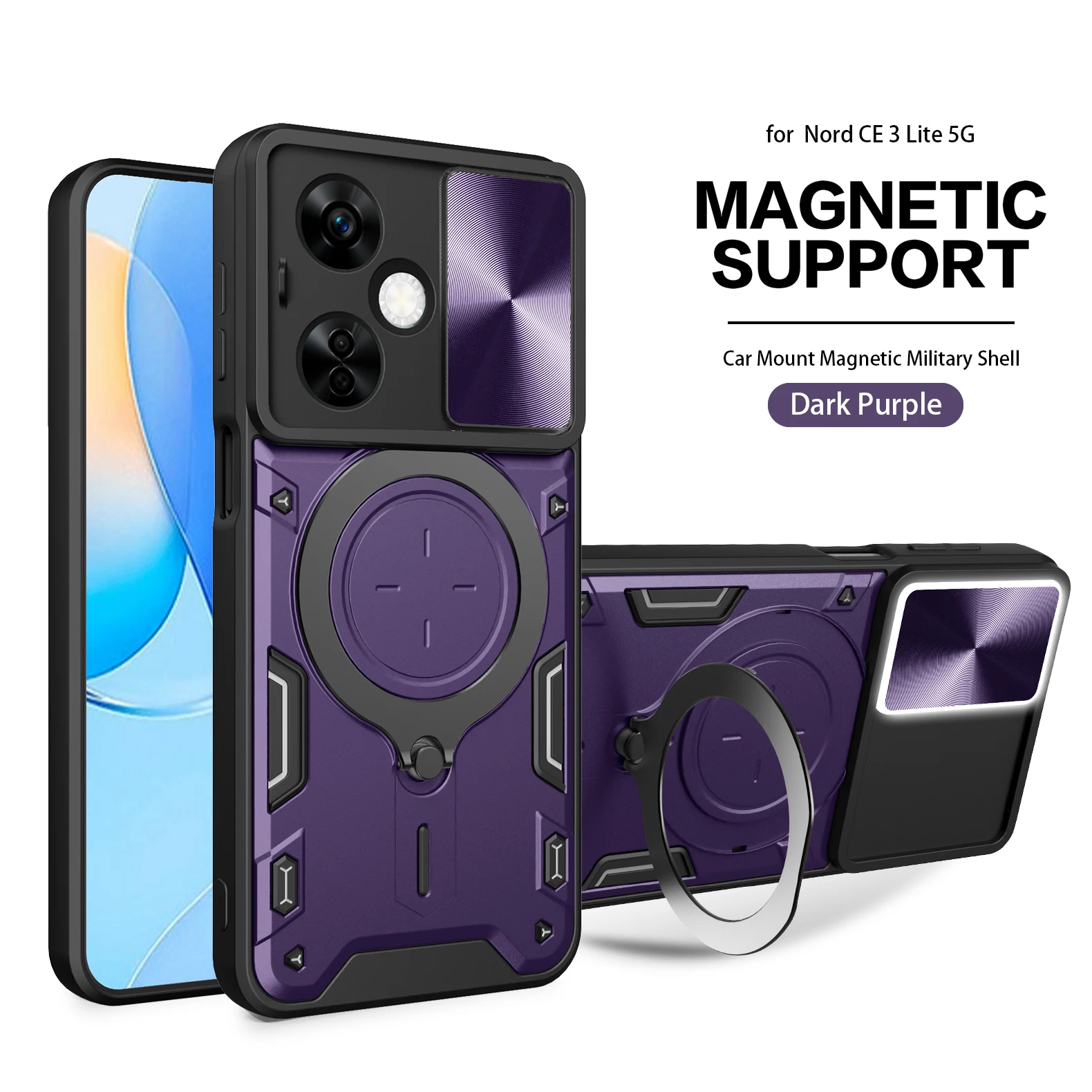 Heavy Duty Rugged Armor Phone Case with Magnetic Bracket and Slide Camera Protection Cover