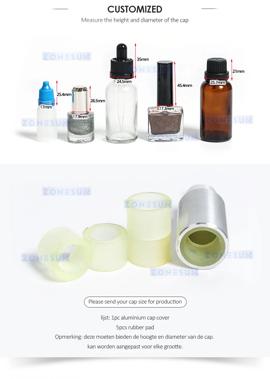 ZONESUN ZS-XG80W Semi-automatic Bottle Capping Machine E-juice Aluminum Nail Polish Bottle Caps Screwer