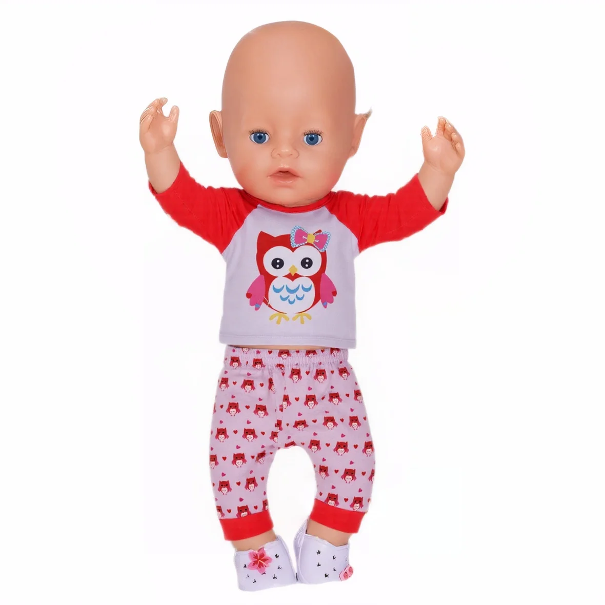 Cute Doll Pattern Pajamas for18inch doll&43 cm Reborn doll Flannel Homewear Set with Cartoon Design, Cozy Sleepwear Loungewear