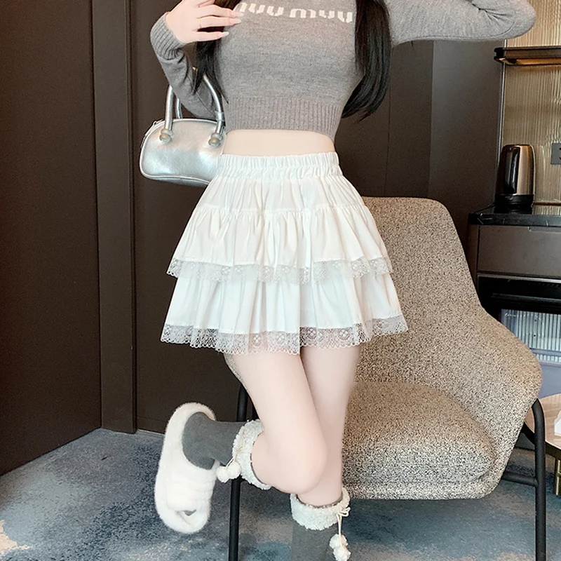 y2k Mini Skirt Women Coquette Clothes Lolita Fairycore High Elastic Tiered Ruffle Skirts Goth Lolita Skirts Streetwear