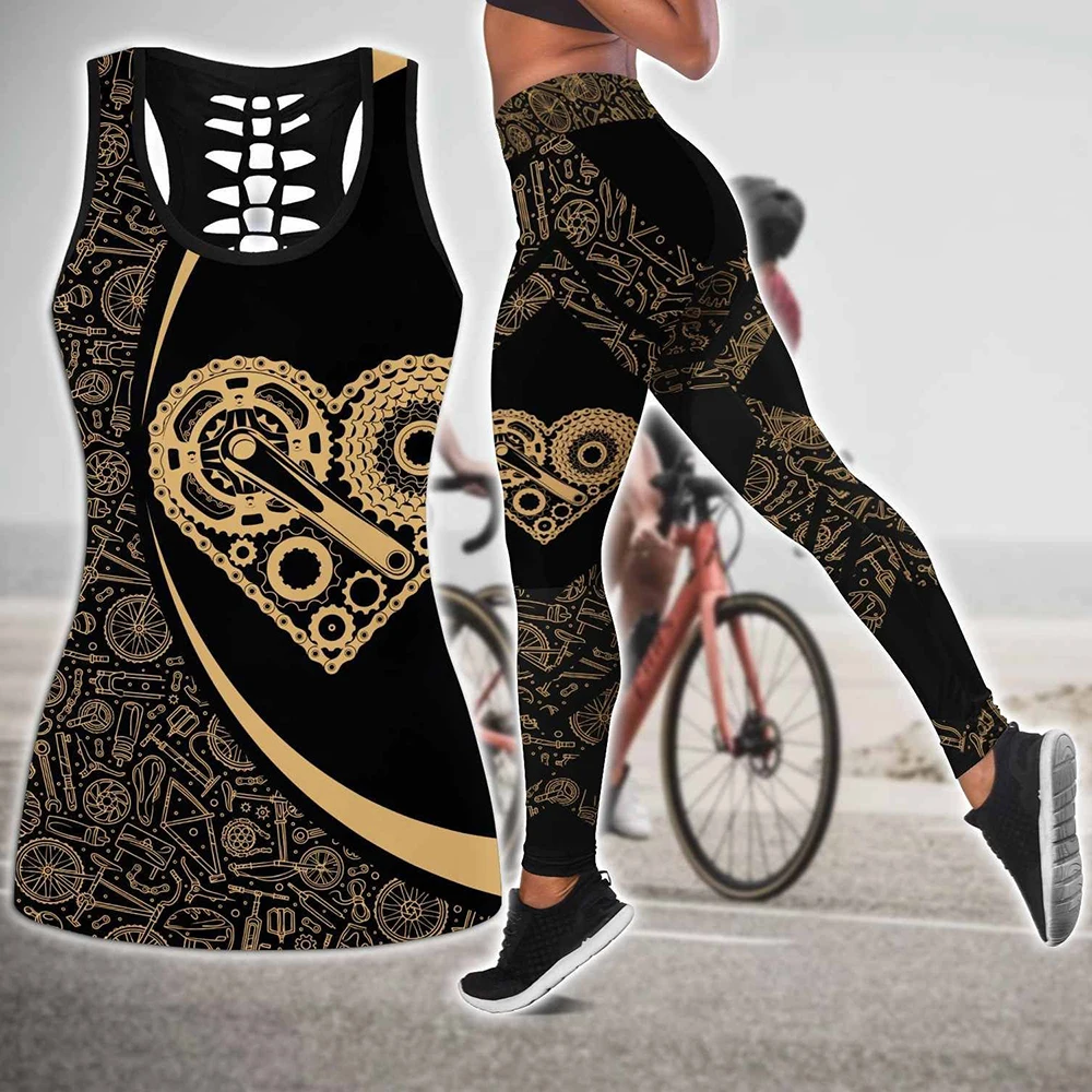 

Women's Fashion Tops Sleeveless Love Cycling Hollow Tank Top and Legging Set Tank Tops and Jogging Yoga