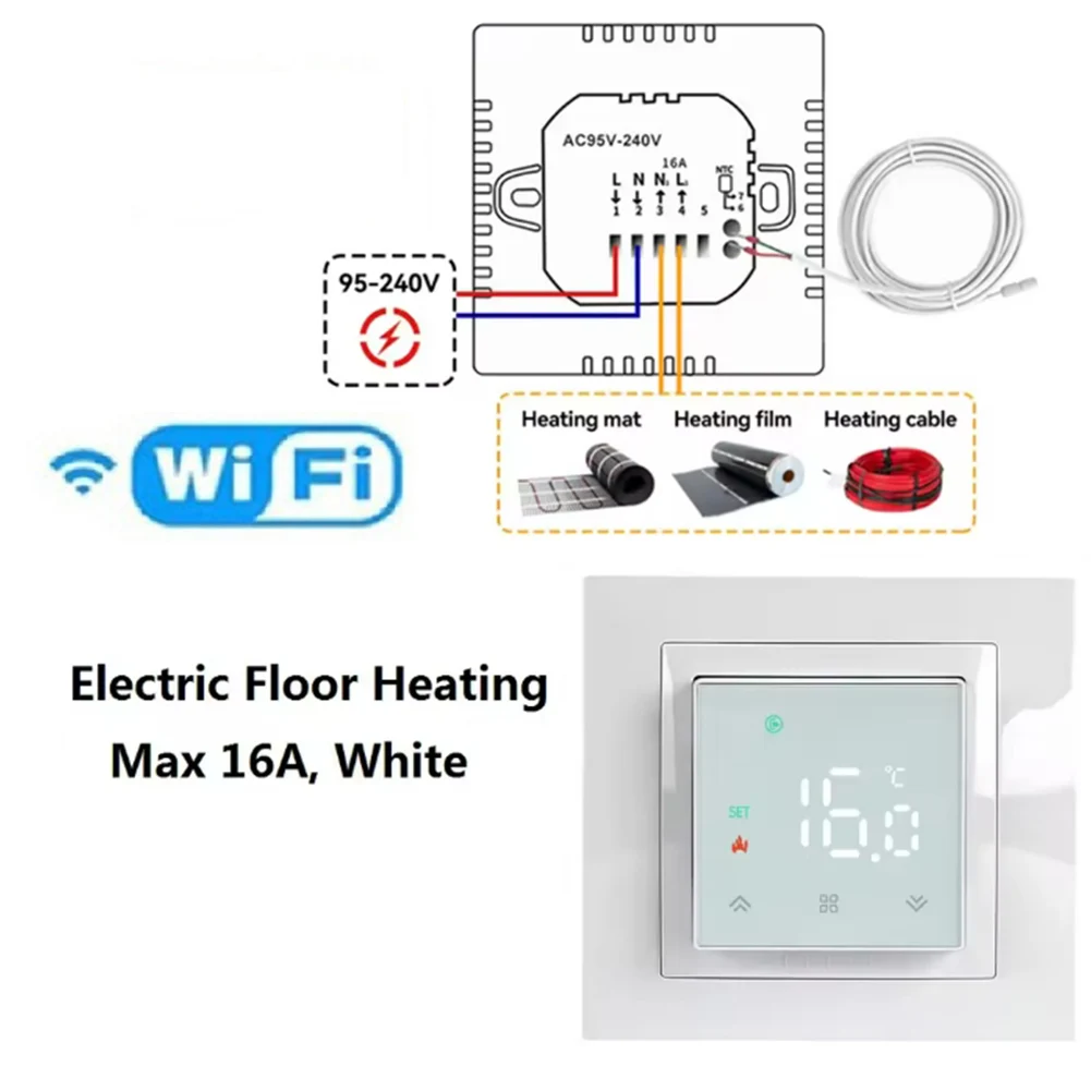 เทอร์โมสตัทควบคุมความร้อนใต้พื้นแบบดิจิตอล รองรับ WiFi สำหรับเครื่องทำความร้อนไฟฟ้า พร้อมโปรแกรมตั้งเวลาได้รายสัปดาห์ ควบคุมผ่านแอป 1