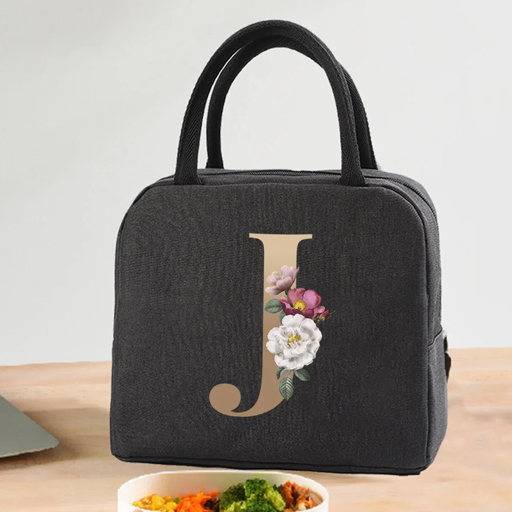 Lunch Bag Cooler Tote Portable Insulated Thermal Canvas Bag Food Picnic Unisex Travel  Lunchbox Organizer Bags Gold Letter Print