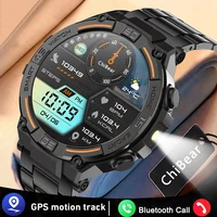 Outdoor Military Rugged Smartwatch Men Bluetooth Music LED Lights GPS Sports Fitness Waterproof Watch Health Monitoring Bracelet