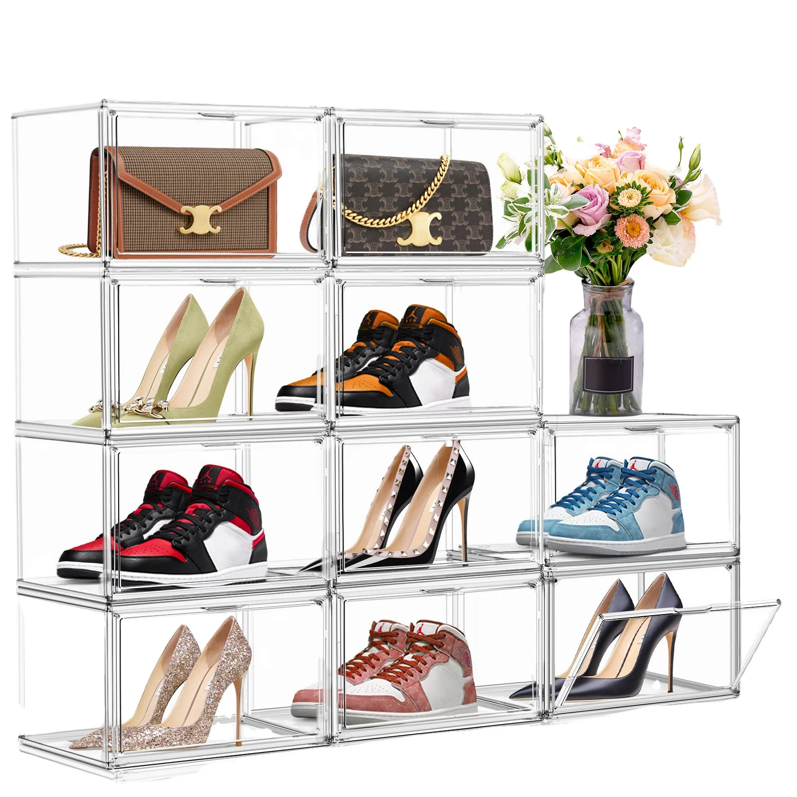 Thicken Acrylic Shoe Storage Cabinet Clear Shoe Box Stackable Magnetic Open Sneaker Rack Shoes Organizer