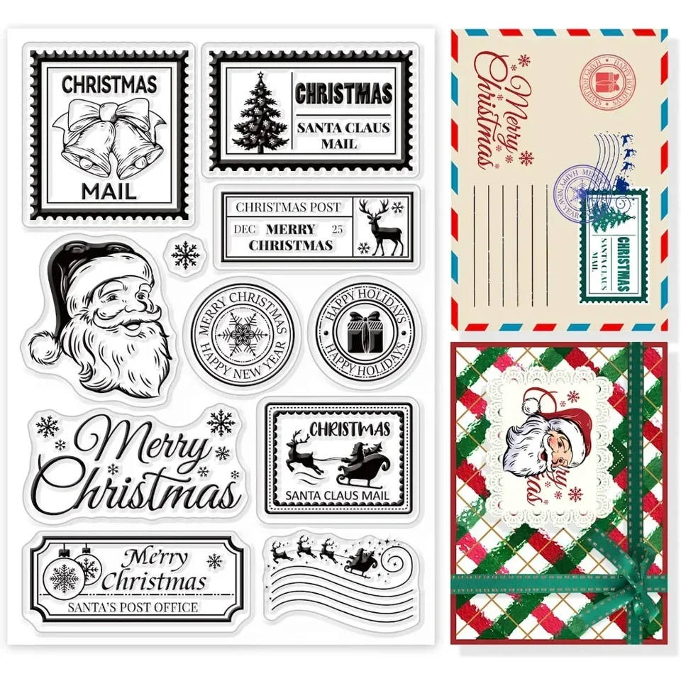 CRASPIRE Set Timbri Natalizi Trasparenti In Silicone - 16x11 Cm - Con Motivi Babbo Natale, Fiocchi Di Neve, Pupazzo Di Neve - 3