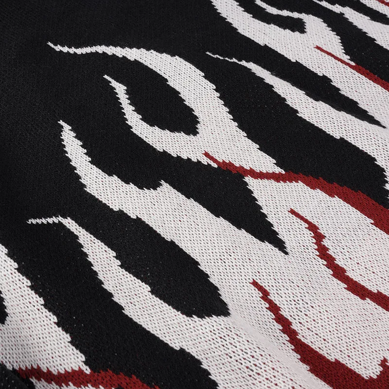 Autumn New American Street Trendy Personality Flame Yarn Weaving Round Neck Loose Knitted Shirt Men's Trendy Brand Sweater