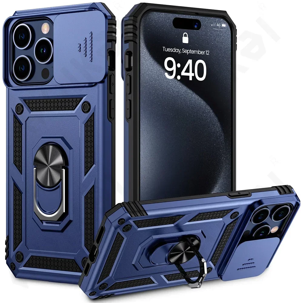 Rugged Kickstand Case with Slide Camera Protection and Drop Shockproof Design