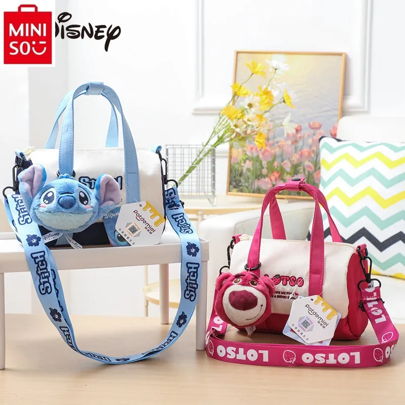 MINISO Disney Strawberry Bear Stitch Cute Cartoon Hanger Casual Handheld Small Round Bag Student Simple Crossbody Bag