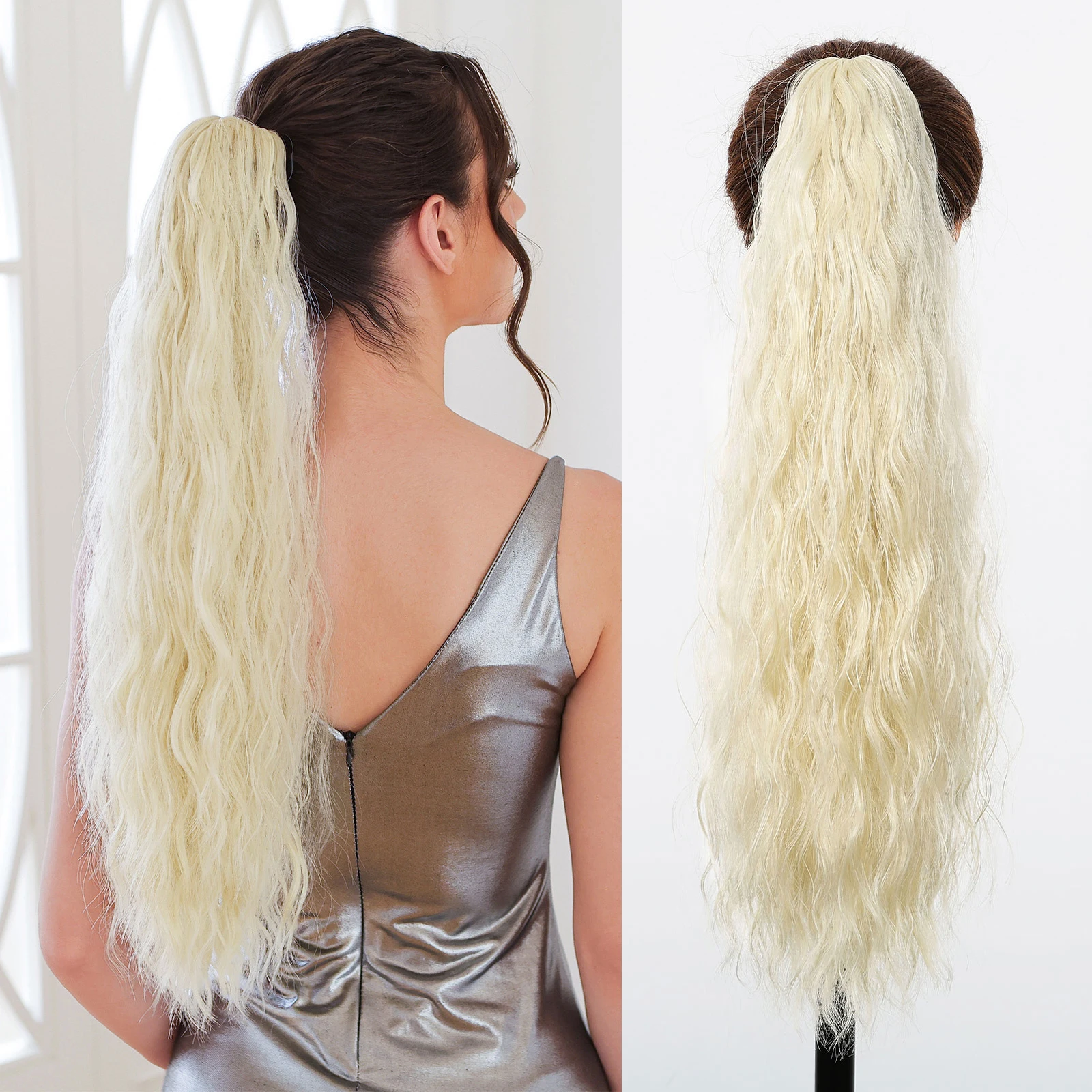 

Blonde Synthetic Claw Clip Ponytail Extension Long Corn Curly Ponytail Hair Extension Deep Wave Natural Pony Hairpiece for Women