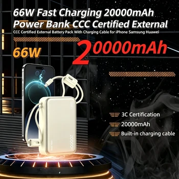 Power Bank da 20000mAh con Ricarica Rapida 66W, Batteria Esterna Certificata CCC con Cavo di Ricarica per iPhone Samsung Huawei Xiaomi