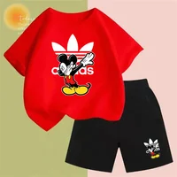 Mickey Mouse Disney Anime children's T-shirt set Sweatshirt Boys Girls Clothing 2 sets short sleeve shorts casual top clothing 2