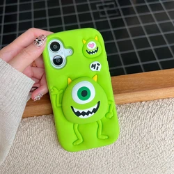 Whimsical 3D Cartoon Monster Silicone Case with Stand Holder - iPhone 15 Pro Max (Green)