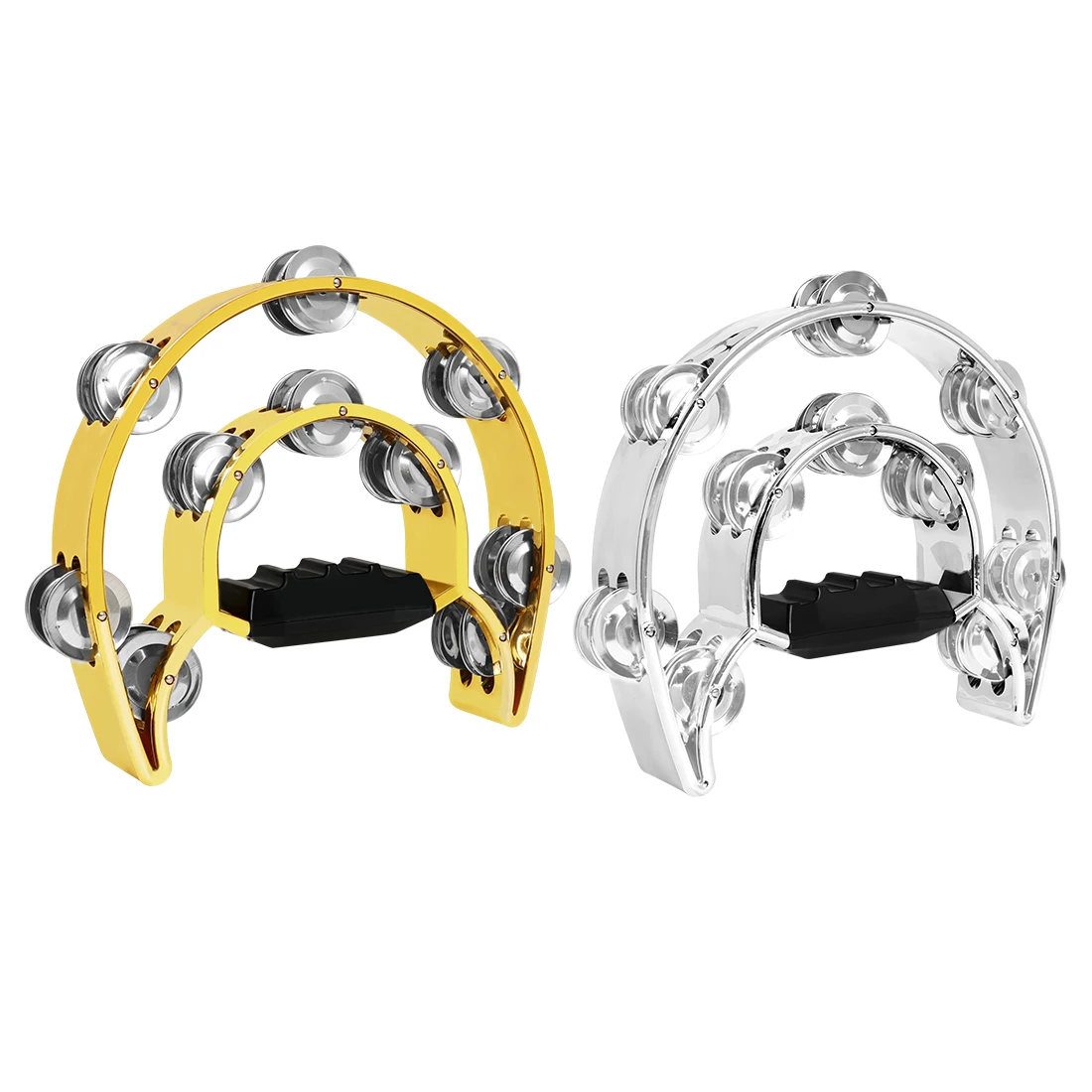 KTV Party Musical Tambourine Orff Finger-Shaped Handle Hand Bell Double Layer Hand Ring Tambourine Metal Jingles Gold Silver