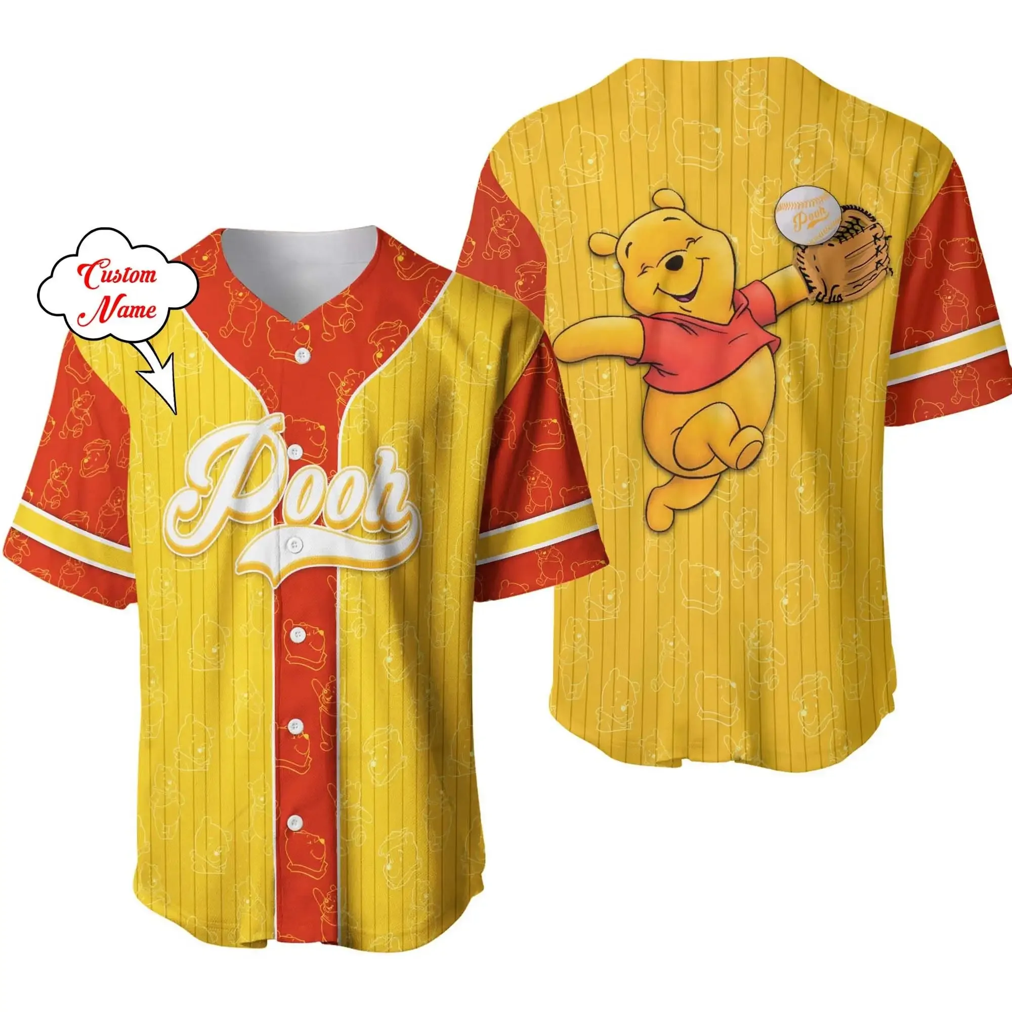 New Disney Winnie The Pooh Yellow Black Disney Custom Baseball Shirt Disney 3D T-Shirt