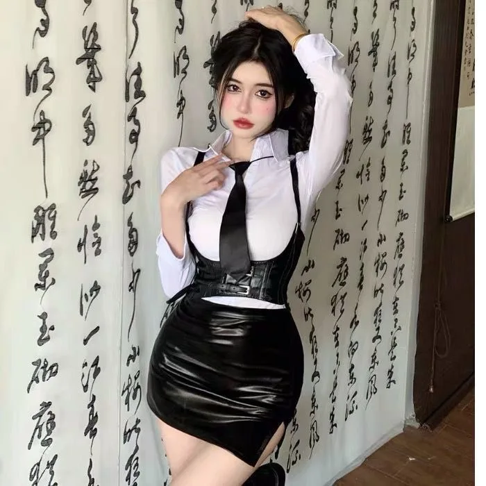

Women Girls Chic Shirts With Skirts Suit Live Show Dance Costumes DJ Club Y2K Music Festvial