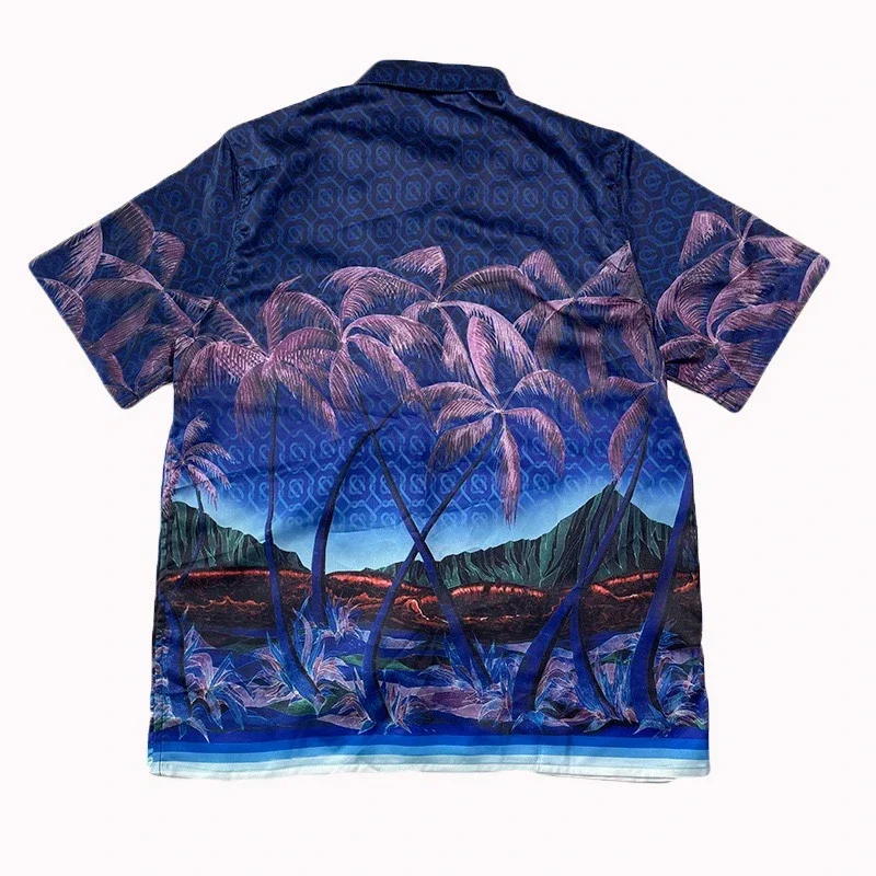 

23SS New Fasion Casablanca Night View of Coconut Trees Shirt Men Women Hawaii Beach Silk Shirts