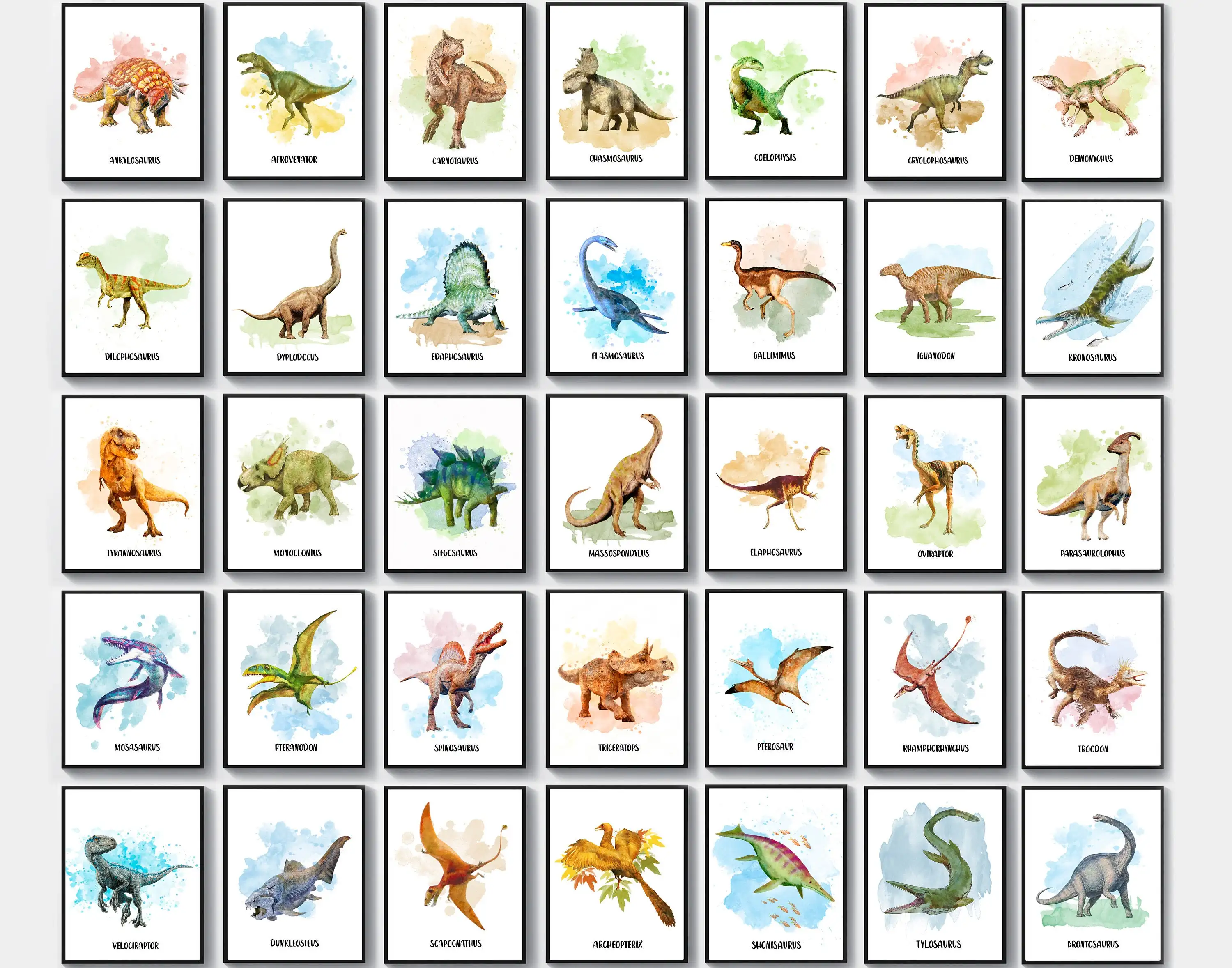 Acquerello Dinosauro T-Rex Triceratops Poster Art Print Home Decor Wall Nursery Kids Poster For Kids Room Canvas Painting