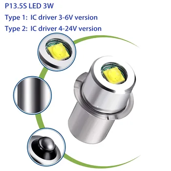 화이트 매그라이트 손전등, Pr2 P13.5S E10 베이스 LED 업그레이드 전구, 6500K 3W 3V 4.5V 18V 교체 전구, 토치 작업 램프
