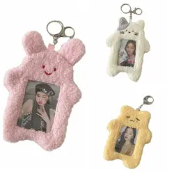 Cat Cartoon Plush Photocard Holder Rabbit INS Cartoon Card Cover Protective Case with Keychain Pendant Kpop Idol Photo Sleeve