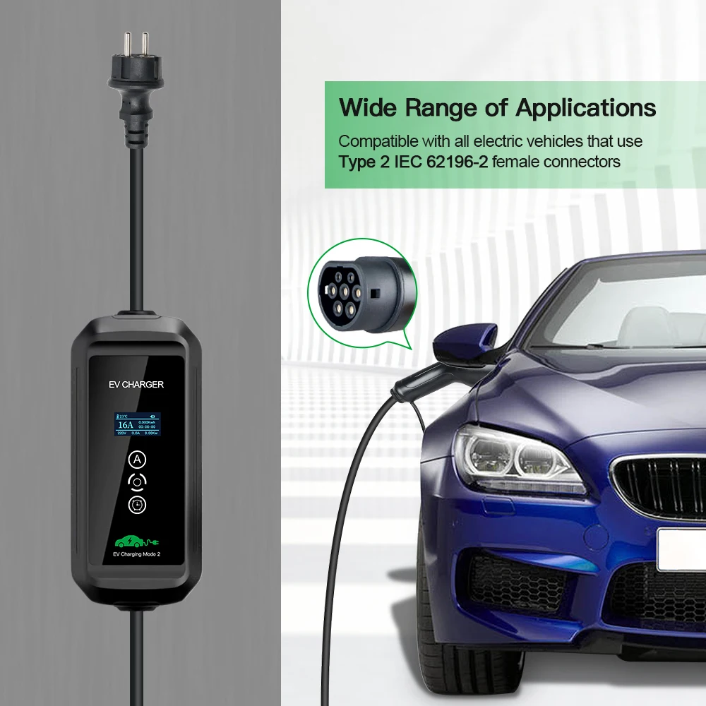 Isigma 8A 10A 13A 16A Adjustable Type 2 IEC62196-2 Type 1 SAE J1772 EV Charger 220V~250V 16A 3.6kw 5m Long Schuko Plug