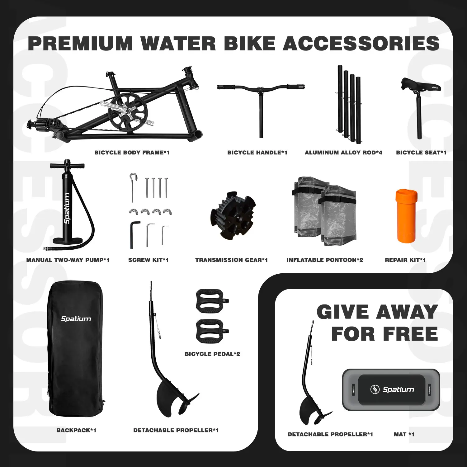 US/AU/ES Shipping Spatium Water Bikes Portable Inflatable Fishing Water Bike Pedal Bike Boats +Mat Water Sports For 1-2 People 6