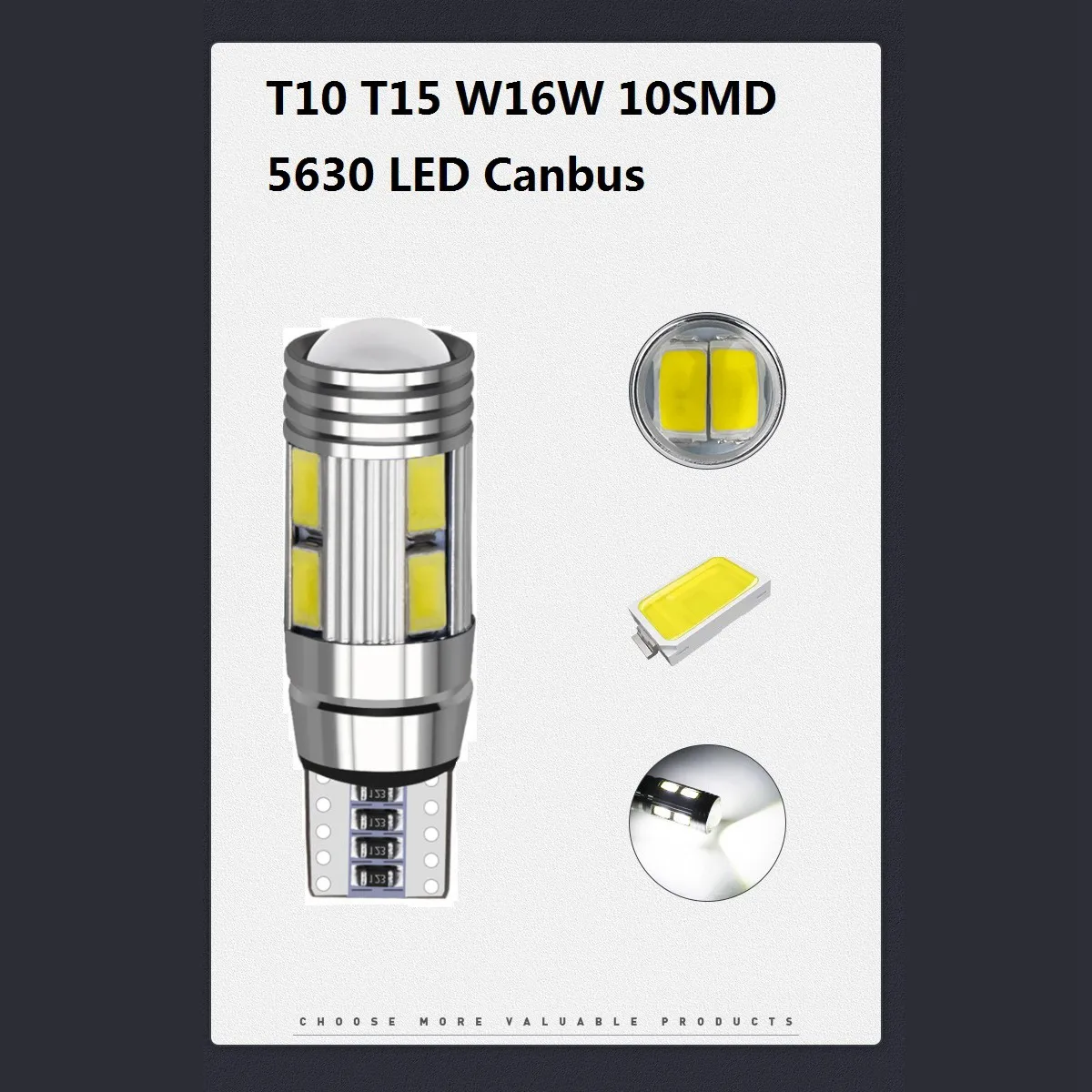 2PCS W5W T10 12V 6000K 5630 10 SMD Car LED Bulb Canbus License Plate Wedge Side Turn Singal Light Super Bright White 4