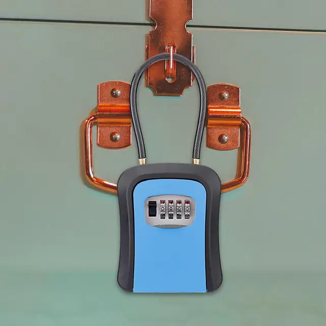 Key Lock Box Key Security Box with 4 Digit Combination Removable Chain Portable Weatherproof for House Keys, Car Keys Sturdy 4