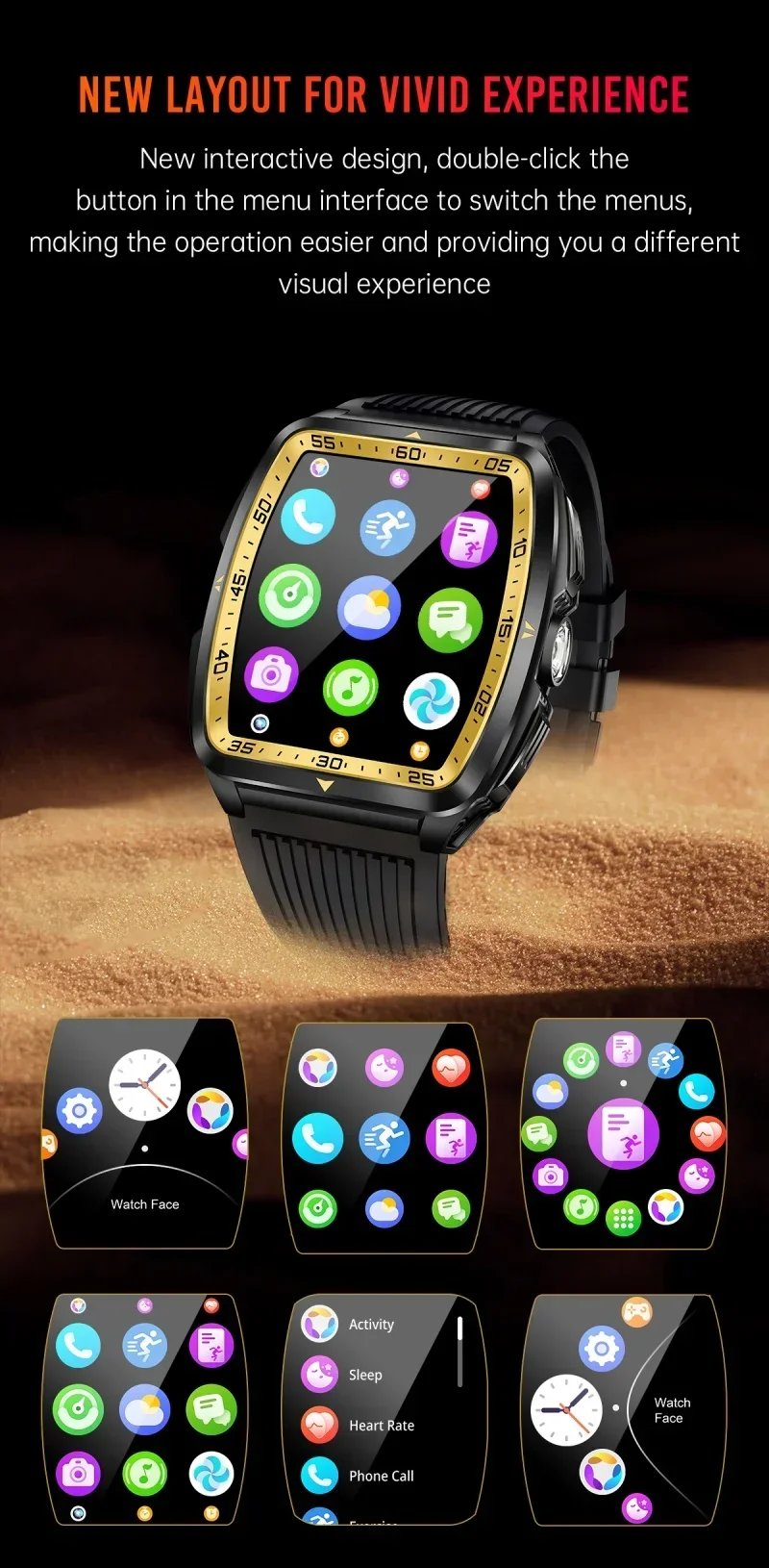 Relógio inteligente masculino militar com monitor de saúde, IA, voz, chamada Bluetooth, fitness, à prova d'água, esportivo, smartwatch para celular iOS e Android_voghion.com