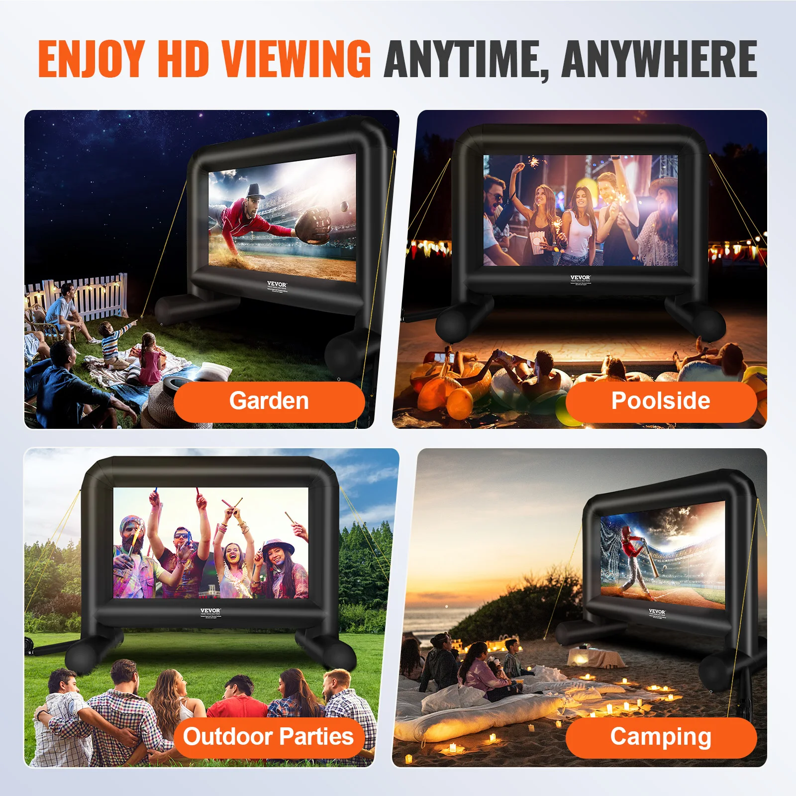 VEVOR Inflatable Movie Screen 14/16 FT Inflatable Projector Screen for Outside w/ Blower for Outdoor Party Backyard Movie Night projector screen projection screen
