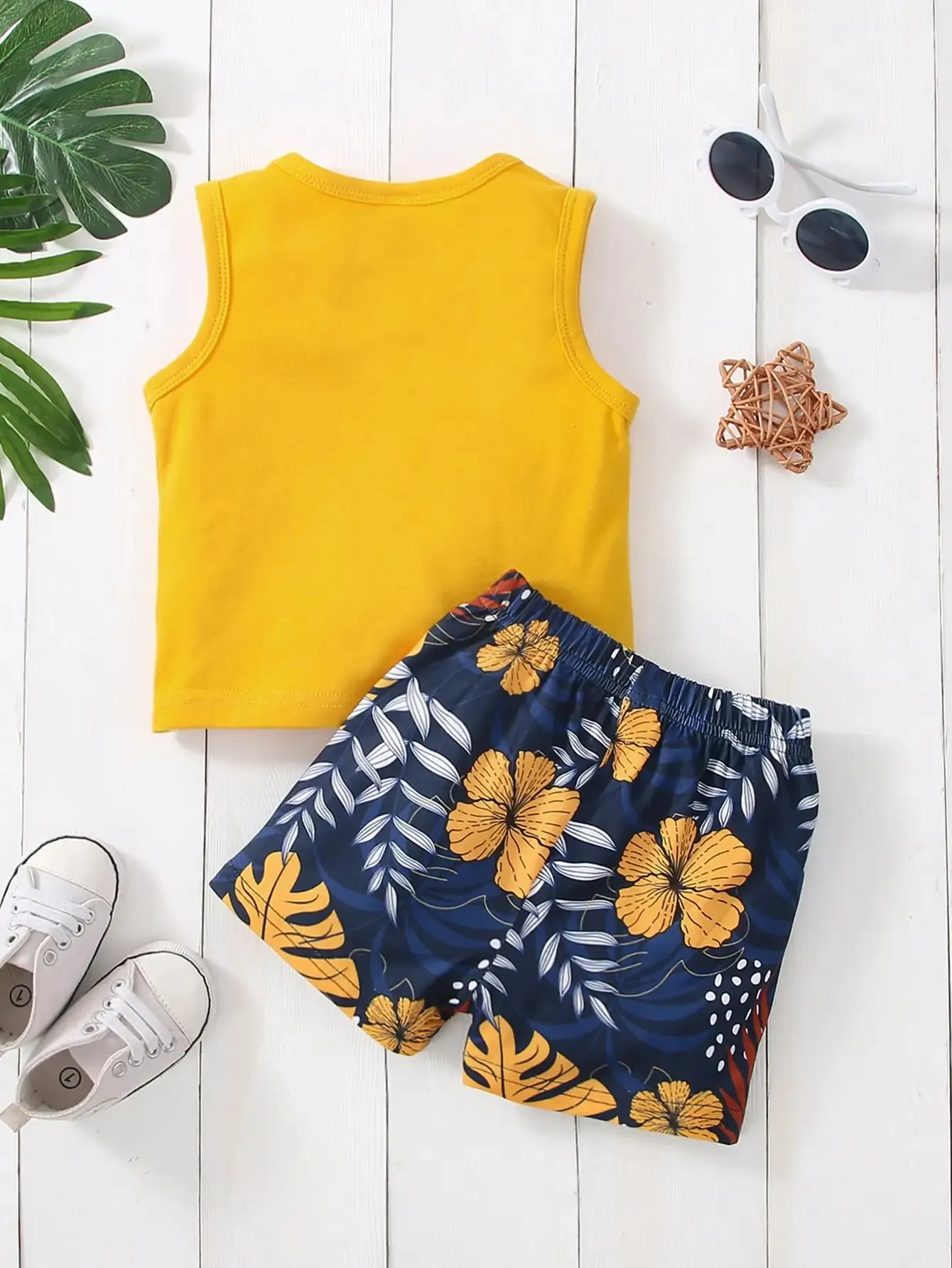 Printed Tank Shorts Two-piece Summer Fashion Printed Tank Shorts for Baby Girls Handsome Breathable Casual Suit for Baby Boys