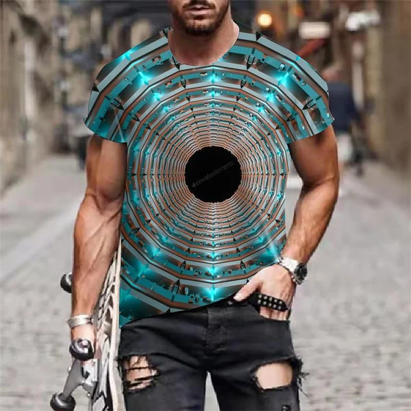 

2023 Hot Sale Men 3d Graphic T Shirt Exclusive Design Color Tunnel Artistic Aesthetics Round Neck Top