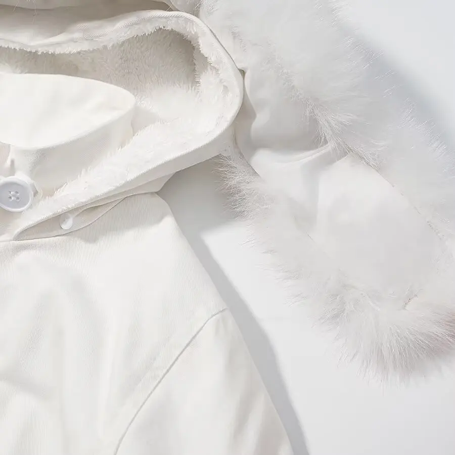 HH Damen 2025 Winter Mode Reißverschluss Langarm Knopf-Dekoration Kapuzen-Baumwollmantel Damen High-Street Lässige Warme Jacke Mujer – Detail 11