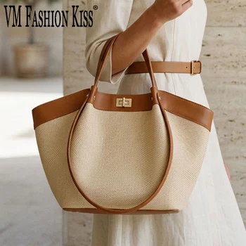 Borsa tote da donna in tessuto, grande capacità, in pelle PU, con manico superiore, design a patchwork, borsa a tracolla casual da pendolare, borsa shopper quotidiana
