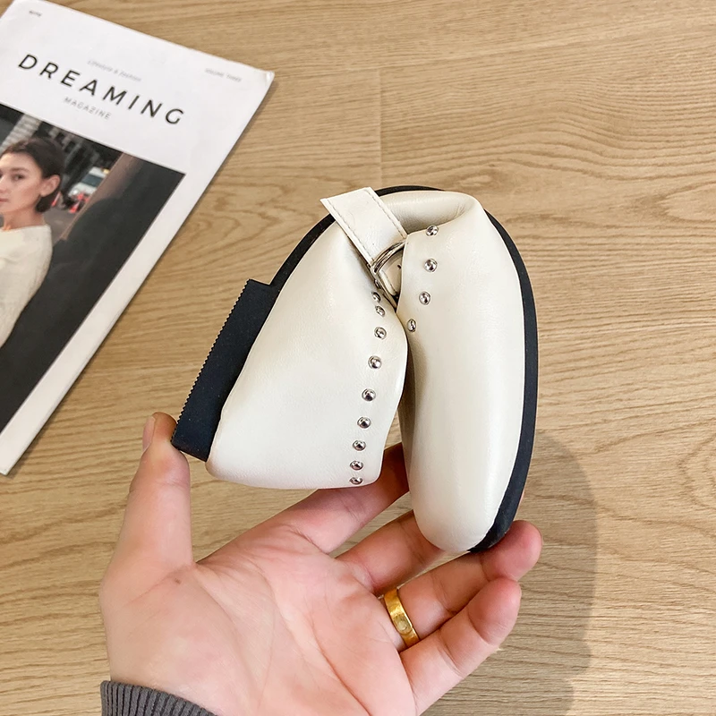 Aphixta Elegant Metal Decoration Upper Women Flats Shoes Shallow Slip On Loafers Woman Brown Sweet Shoes Soft Sole Ladies Shoes