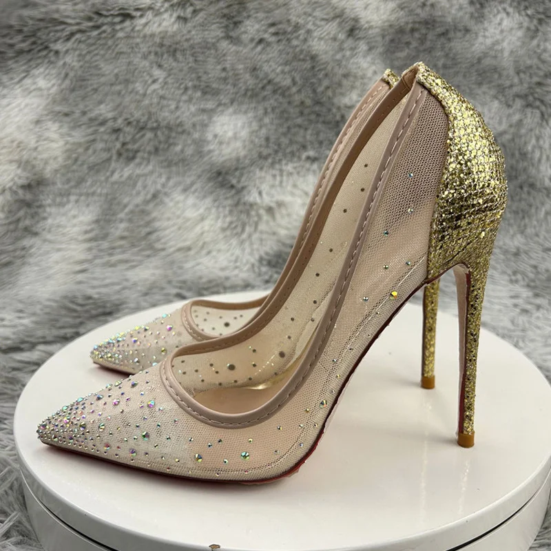 

Colorful bling crystal decoration 8cm 10cm 12cm high thin heels pointed toe party dating cozy elegant women pumps SJ023 ROVICIYA
