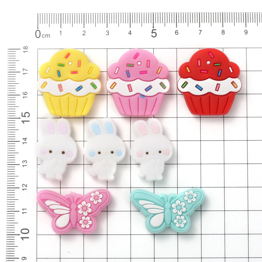 Cartoon Animal Bunny Silicone Bead 10Pcs 18x27mm Food Grade Teether Bead For Jewelry Making DIY Pacifier Chain Necklace Bracelet
