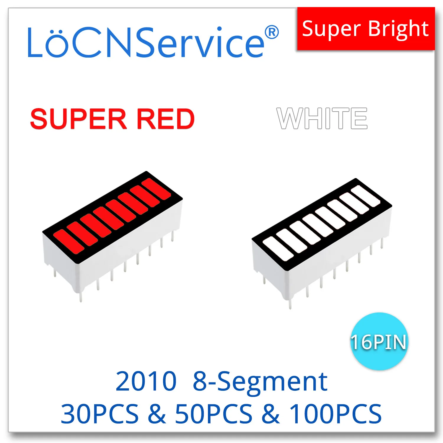 LoCNService 30PCS 50PCS 100PCS Red White 8-segment 2010 DIP16 Anode Bargraph LED Bar graph light display digital - 2